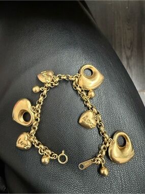 Gold Charm Bracelet with 'Love' Heart Accents